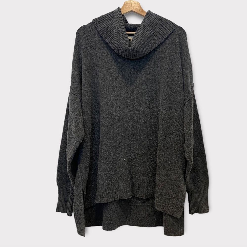 Terra & Sky Gray Oversized Cozy Lounge Cowl Scoop Turtleneck Shirt Sweater